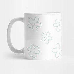 Minimal Abstract Flowers - White with pastel teal green border Mug